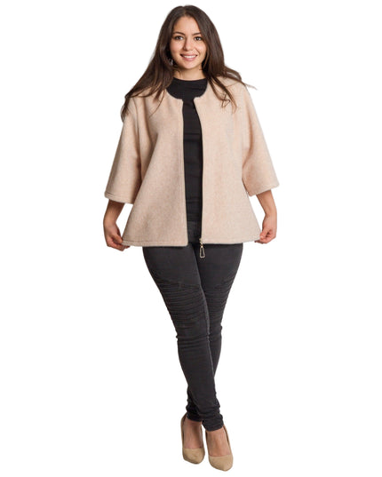 Дамски бежов свободен жакет с цип в големи размери