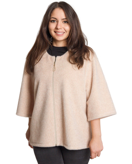 Дамски бежов свободен жакет с цип в големи размери