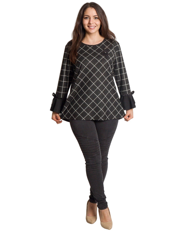 Официална черна туника с права кройка и декоративни ръкави