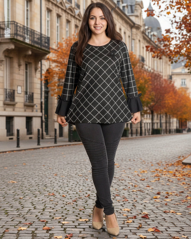 Официална черна туника с права кройка и декоративни ръкави