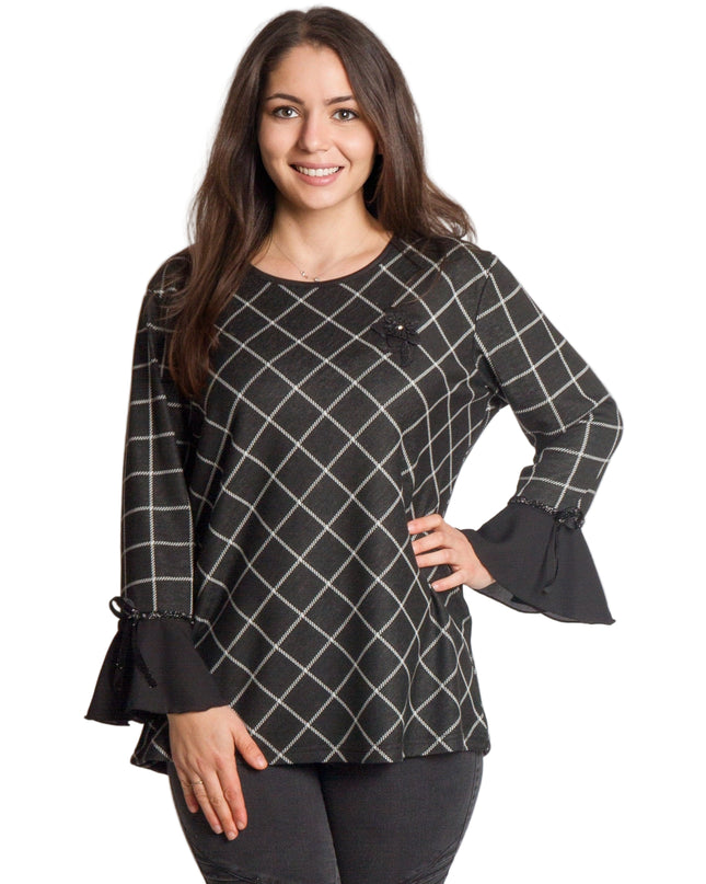 Официална черна туника с права кройка и декоративни ръкави