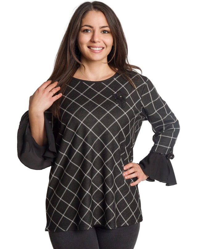 Официална черна туника с права кройка и декоративни ръкави