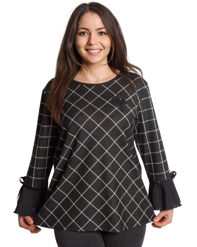 Официална черна туника с права кройка и декоративни ръкави