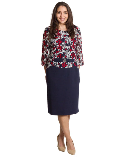 Официална тъмносиня рокля с 3/4 ръкави в макси размери