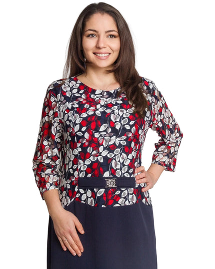 Официална тъмносиня рокля с 3/4 ръкави в макси размери