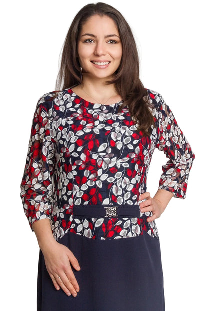 Официална тъмносиня рокля с 3/4 ръкави в макси размери