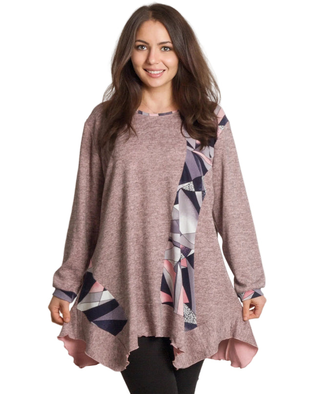 Разкроена туника в големи размери в цвят пудра