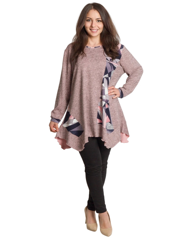 Разкроена туника в големи размери в цвят пудра