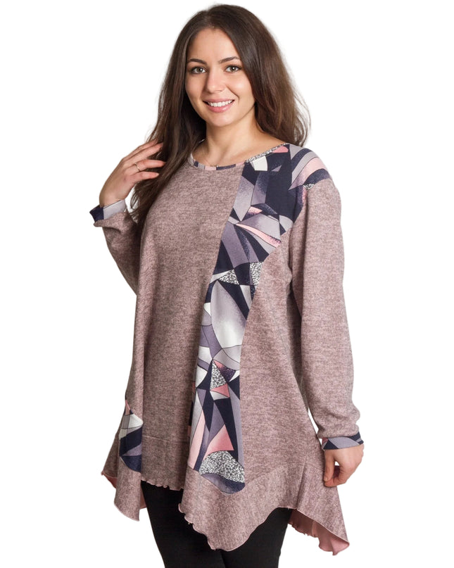 Разкроена туника в големи размери в цвят пудра