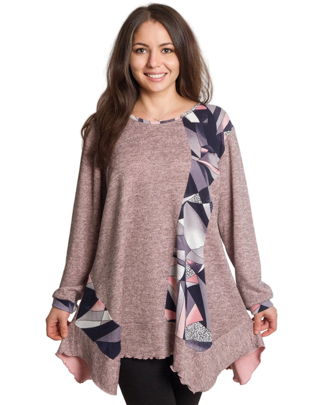 Разкроена туника в големи размери в цвят пудра