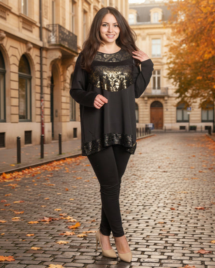 Официална туника с релефни златисти орнаменти в големи размери