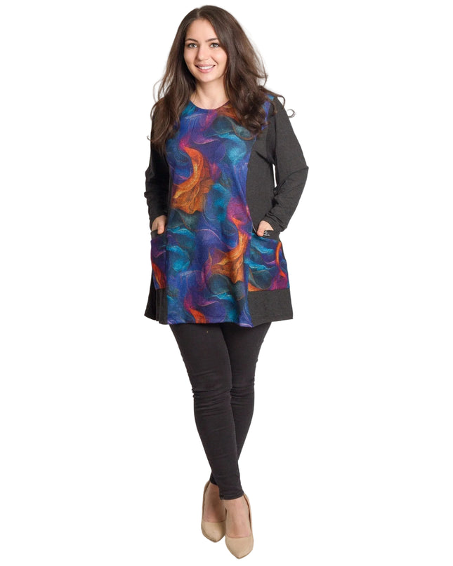 Макси туника със многоцветен десен и  джобчета