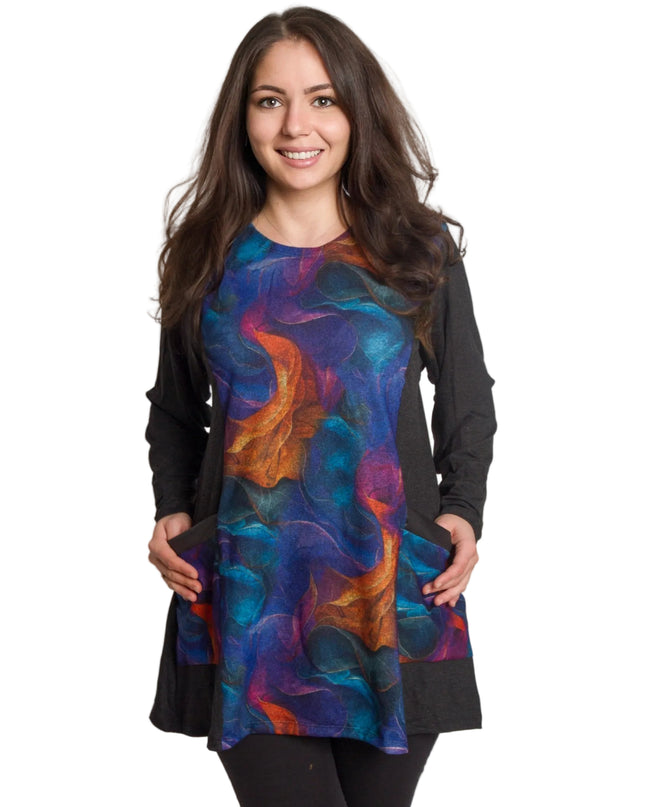 Макси туника със многоцветен десен и  джобчета