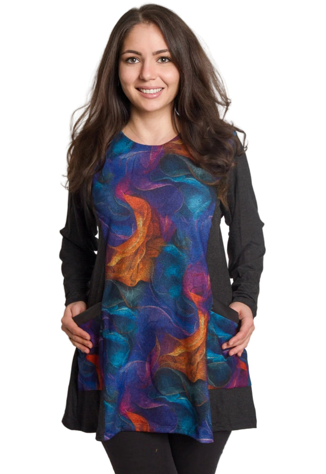 Макси туника със многоцветен десен и  джобчета