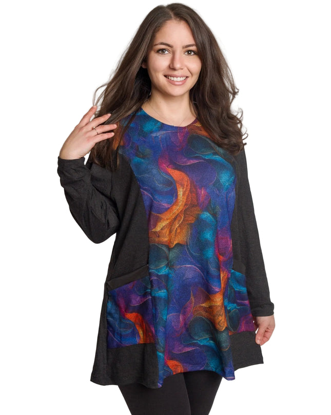 Макси туника със многоцветен десен и  джобчета