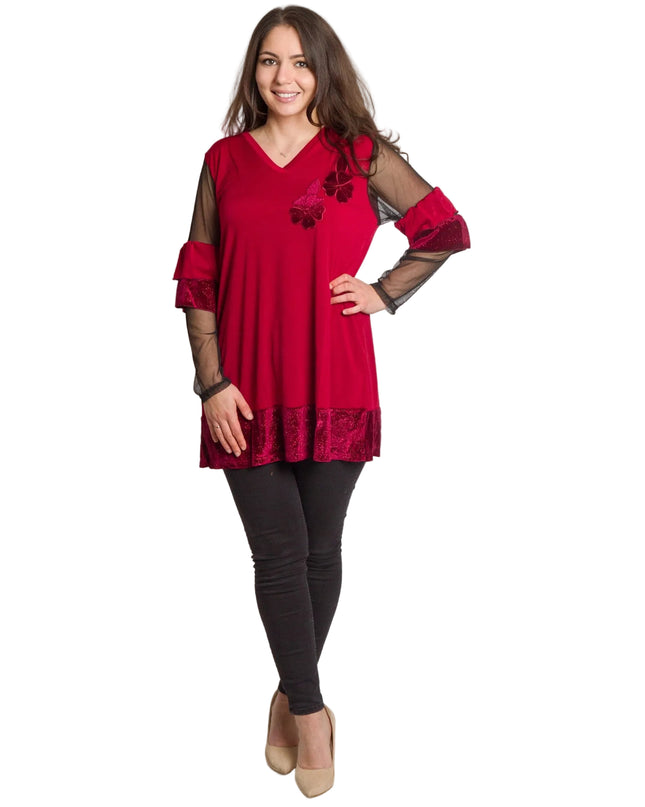 Официална туника с тюлени ръкави и разкроена кройка