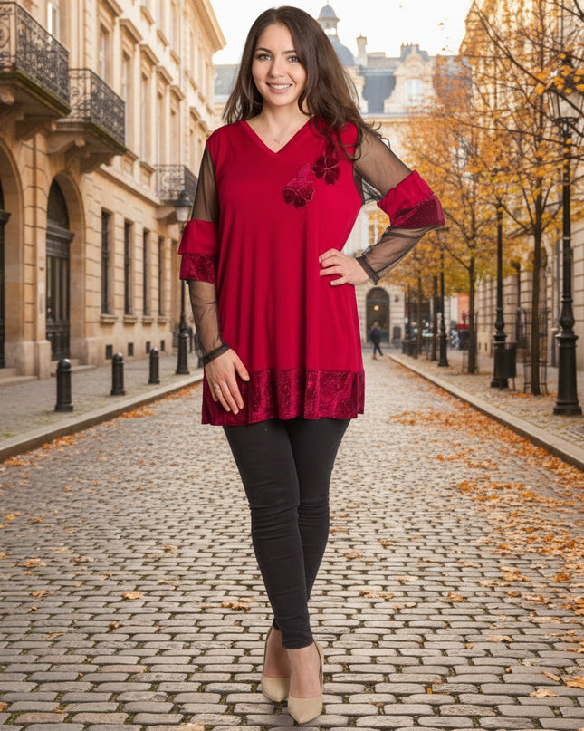 Официална туника с тюлени ръкави и разкроена кройка