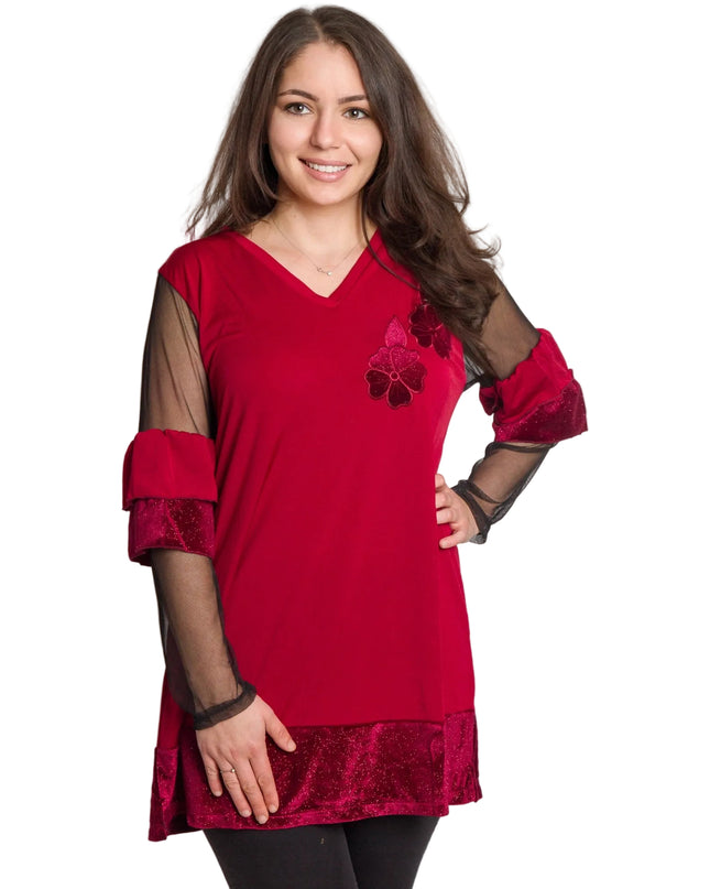 Официална туника с тюлени ръкави и разкроена кройка