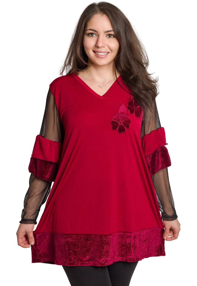 Официална туника с тюлени ръкави и разкроена кройка