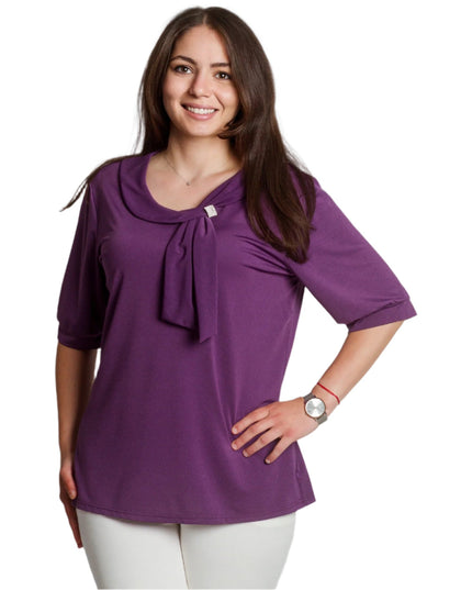 Лилава туника със свободна кройка и декоративен акцент