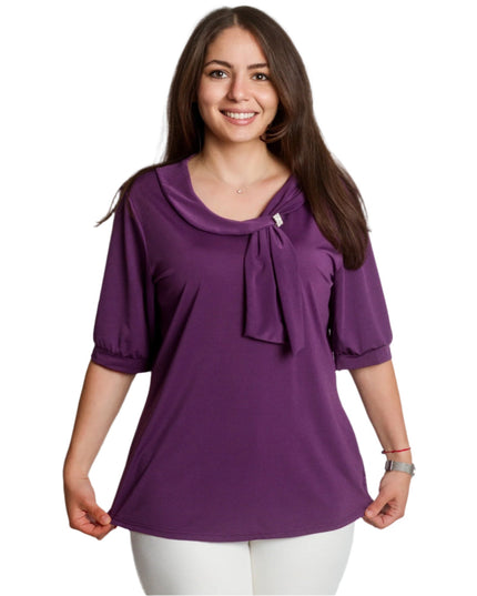 Лилава туника със свободна кройка и декоративен акцент