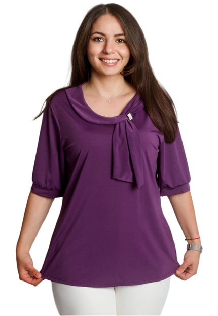 Лилава туника със свободна кройка и декоративен акцент