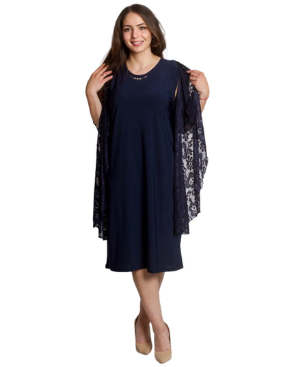 Официален тъмносин маски сет от рокля и дантелено сако