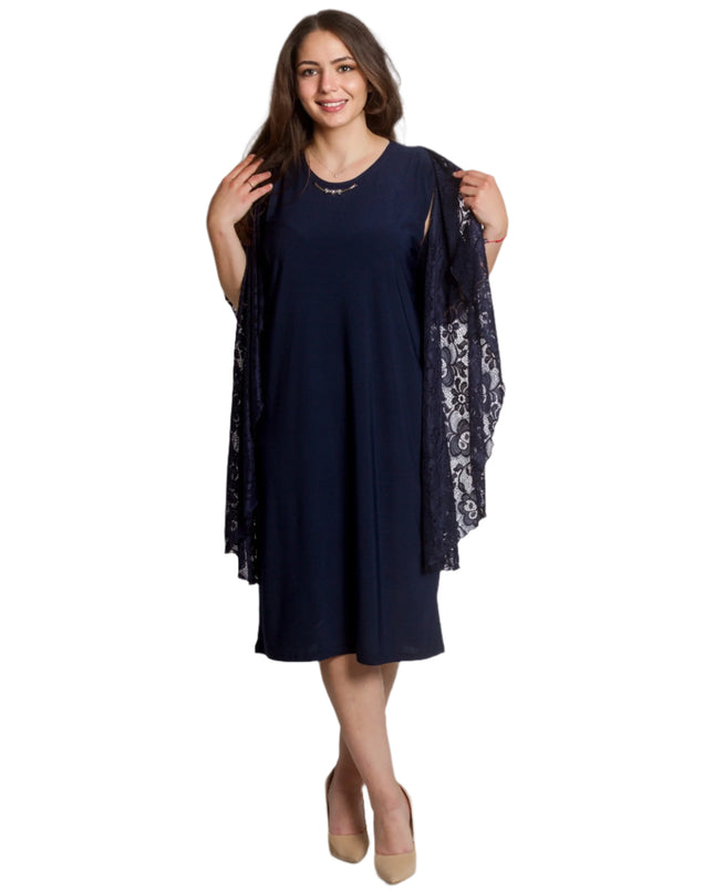 Официален тъмносин маски сет от рокля и дантелено сако