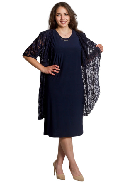 Официален тъмносин маски сет от рокля и дантелено сако