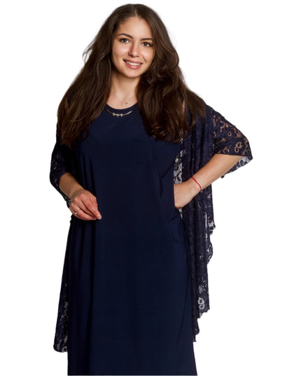 Официален тъмносин маски сет от рокля и дантелено сако