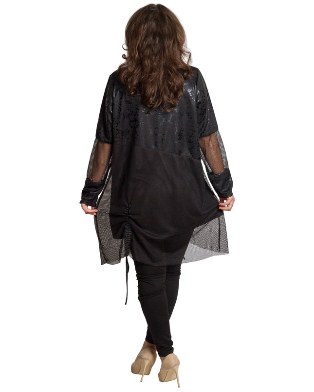 Модерна дълга туника с фина мрежа и релефни черни точки