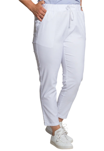 Бели прави дамски панталони до глезена с ластик и връзки - Maxi Market