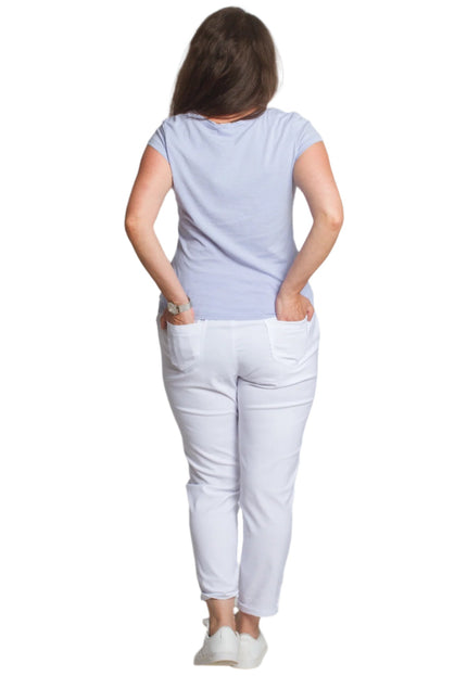 Бели прави дамски панталони до глезена с ластик и връзки - Maxi Market