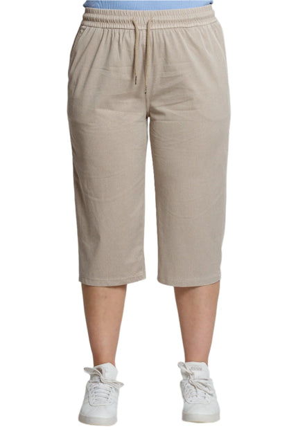 Бежов еластичен панталон с висока талия и връзки - Maxi Market