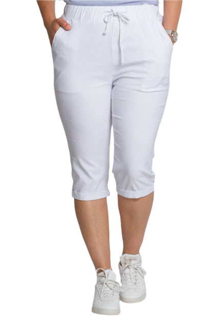 Бял дамски панталон под коляното с връзки и джобове - Maxi Market
