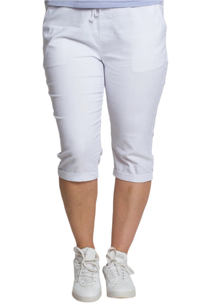 Бял дамски панталон под коляното с връзки и джобове - Maxi Market