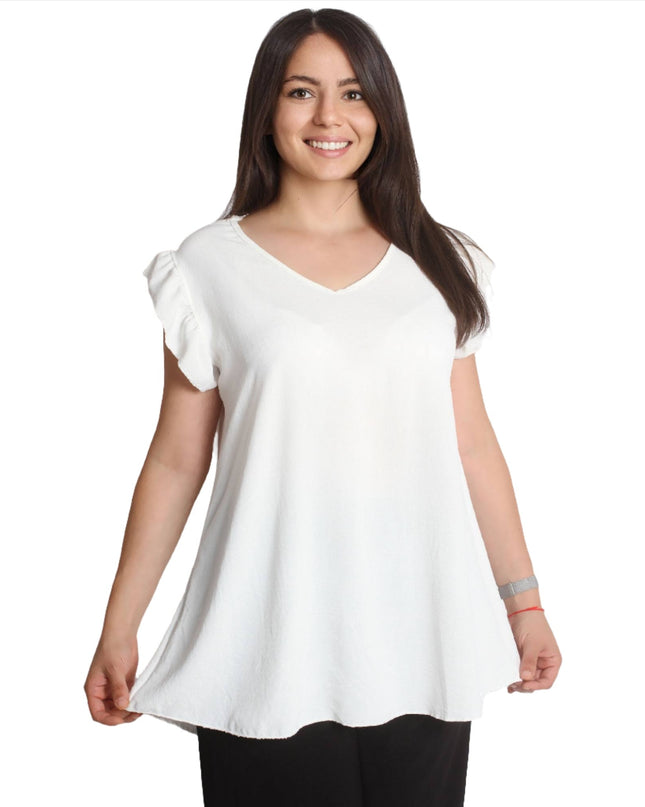 Бяла блуза с ажурна бродерия - Свободна кройка - 2XL, 3XL - Пролет - Лято - Maxi Market