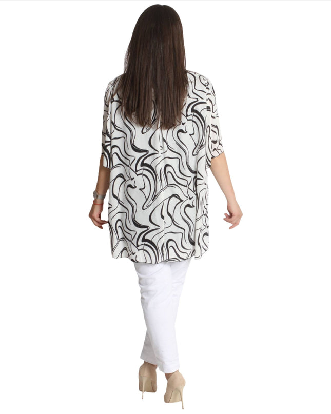 Бяла официална туника - Свободна кройка - 6XL,7XL - Пролет - Лято - Maxi Market