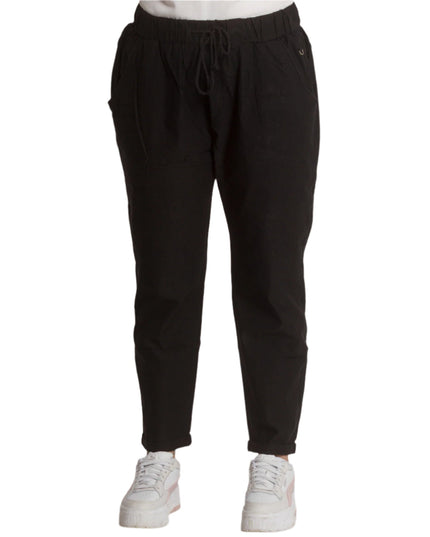 Черен елегантен макси панталон с еластична талия и връзки - Maxi Market