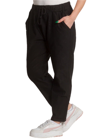 Черен елегантен макси панталон с еластична талия и връзки - Maxi Market