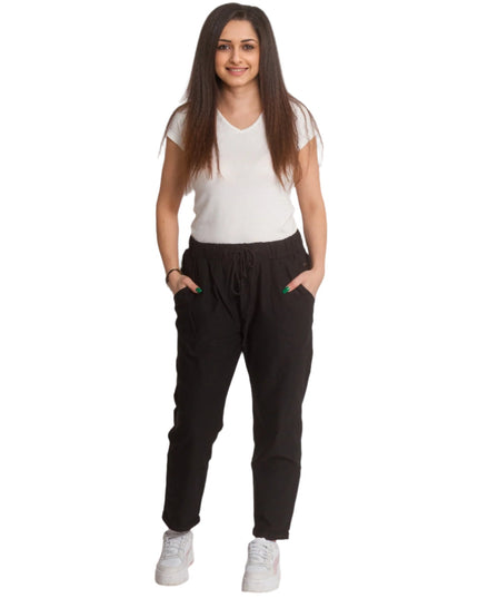 Черен елегантен макси панталон с еластична талия и връзки - Maxi Market