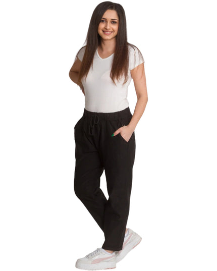 Черен елегантен макси панталон с еластична талия и връзки - Maxi Market