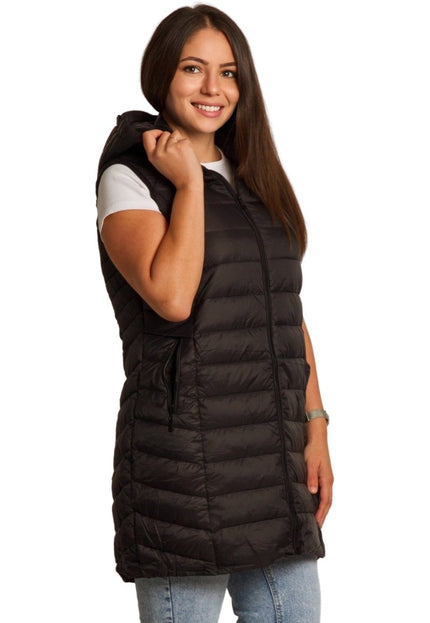 Черен елек с качулка и джобове в големи размери - Maxi Market