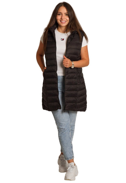 Черен елек с качулка и джобове в големи размери - Maxi Market