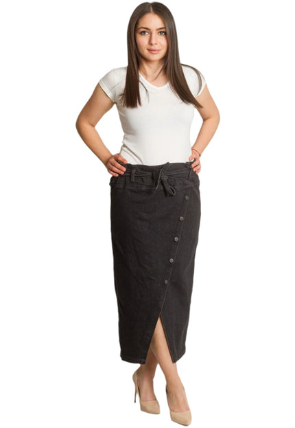 Черна дънкова макси пола с декоративни копчета - Maxi Market