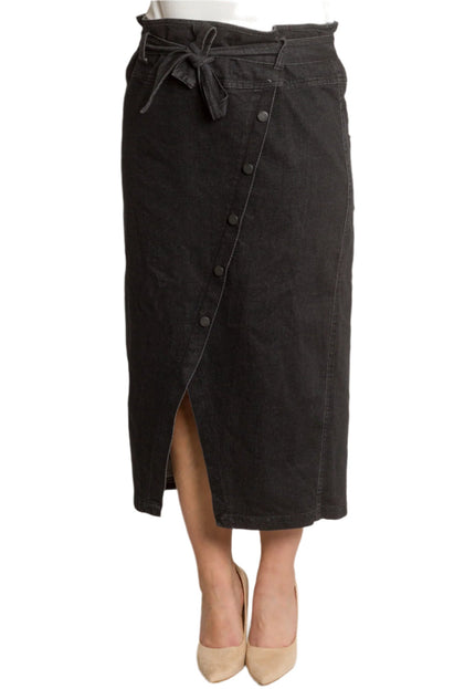 Черна дънкова макси пола с декоративни копчета - Maxi Market