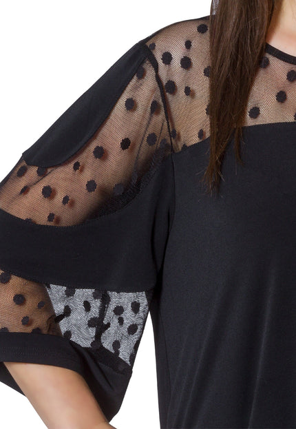 Черна официална туника с тюл на точки и 3/4 ръкави