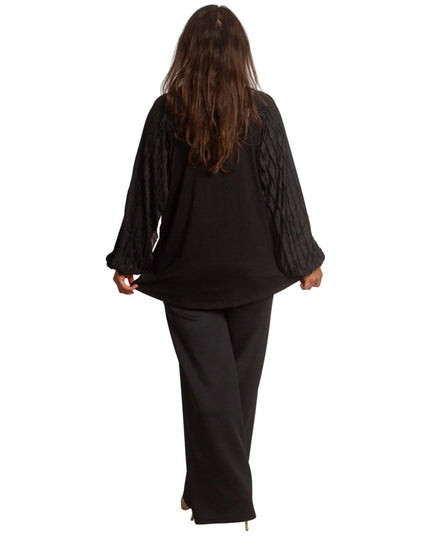 Черна свободна туника с ефирни ръкави и V - образно деколте - Maxi Market