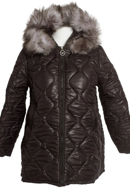 Черно дамско яке с качулка от естествен косъм и джобове - Maxi Market