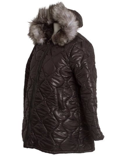 Черно дамско яке с качулка от естествен косъм и джобове - Maxi Market